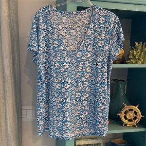 Lilly Pulitzer Etta VNeck Floral Blue Women's Top XL
